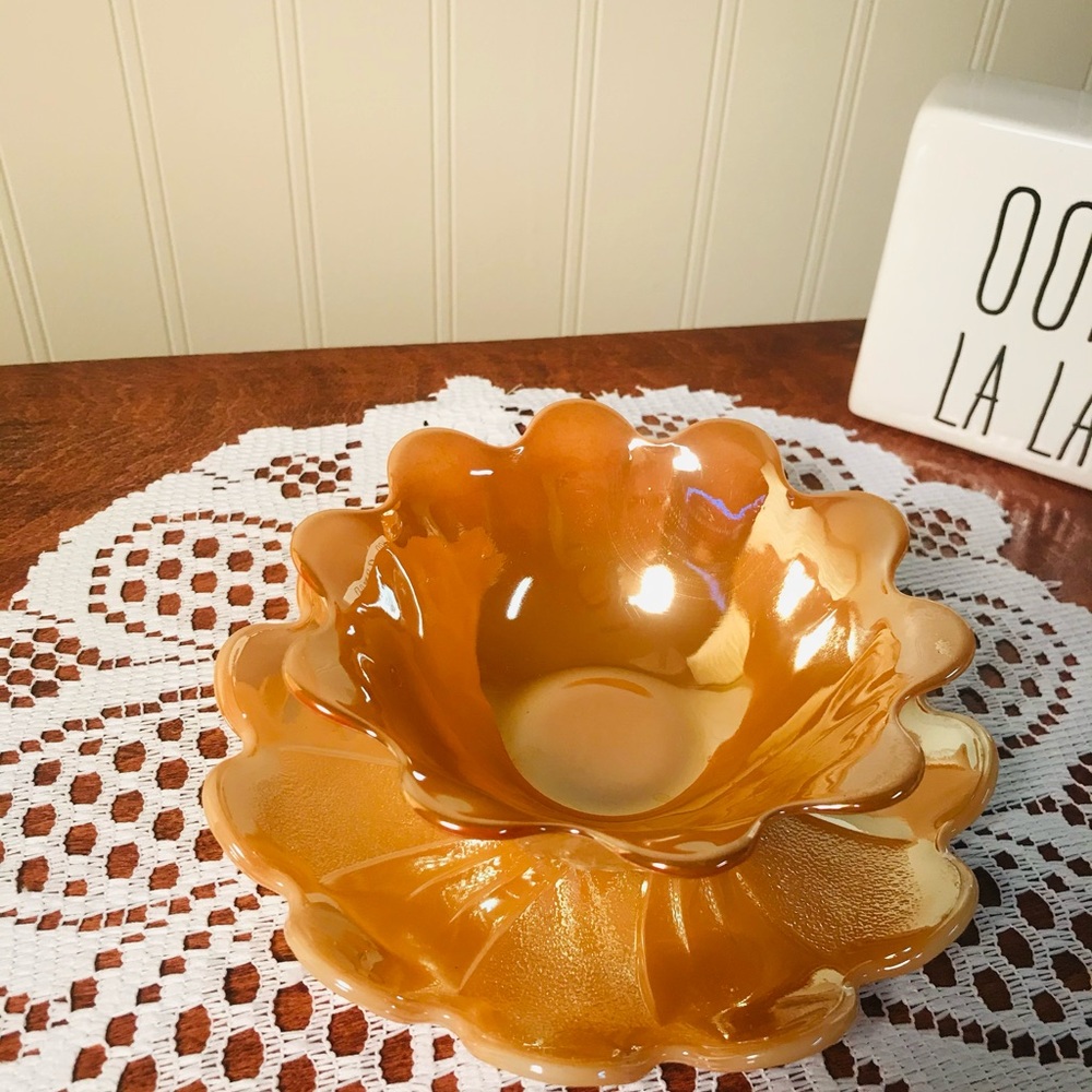 Vintage Lusterware Dessert Bowl & Under Plate Set